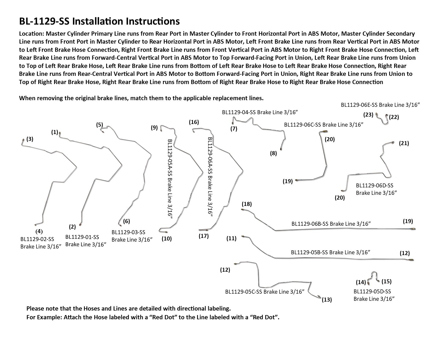 Jeu de conduites de frein Honda Civic 2007 1,8 L BL-1129-SS1A en acier inoxydable