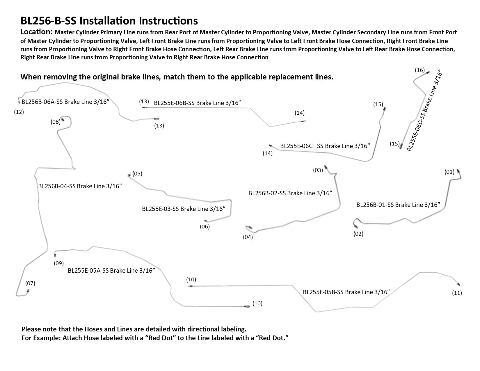 Pontiac Grand Am Brake Line Set 2004 2.2L BL256-B-SS3C Stainless Steel