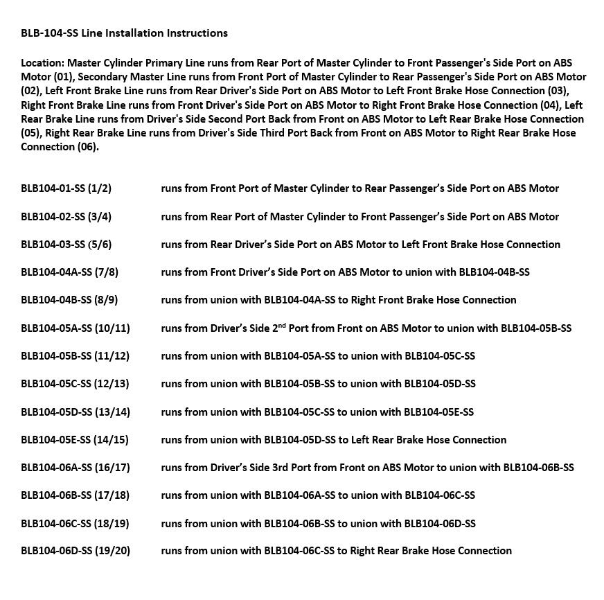 Buick Lucerne Brake Line Set 2010 4.6L BLB-104-SS1J Stainless Steel