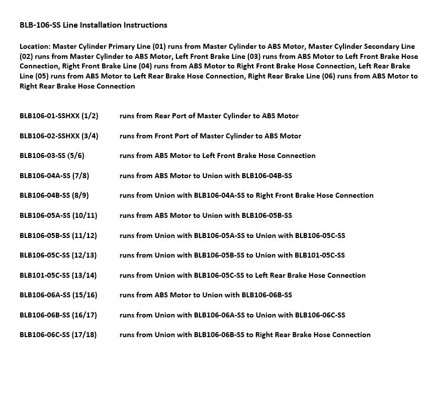 Juego de líneas de freno para Buick Park Avenue 1997 3.8L BLB-106-SS1A Acero inoxidable