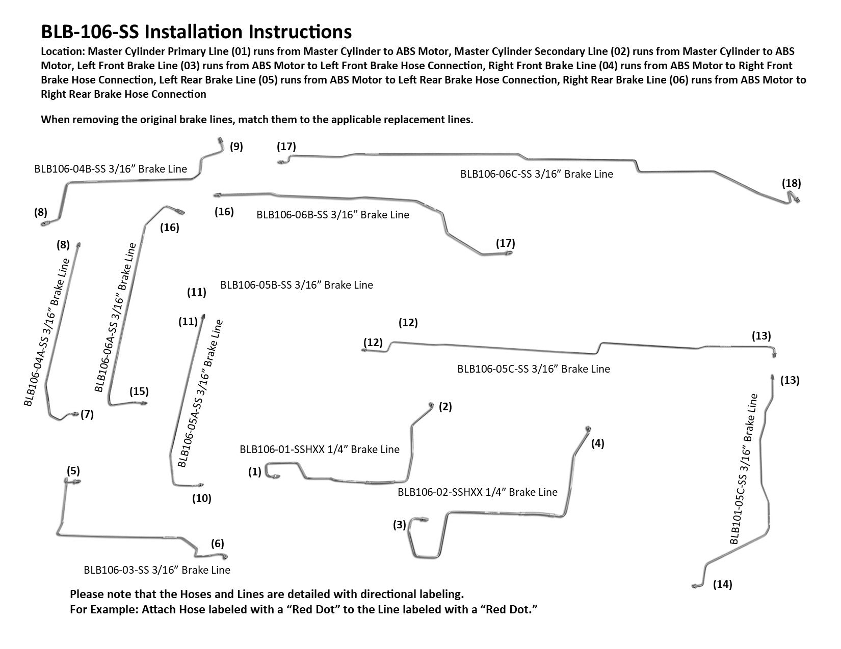 Juego de líneas de freno para Buick Park Avenue 1997 3.8L BLB-106-SS1A Acero inoxidable