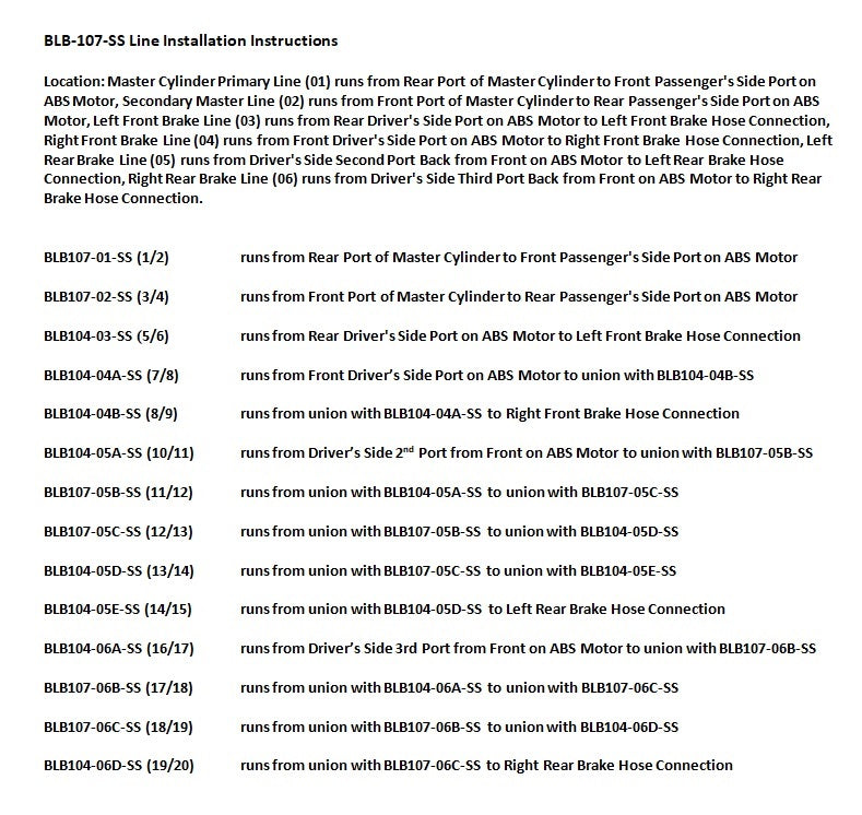Buick Lucerne Brake Line Set 2011 4.6L BLB-107-SS1F Stainless Steel