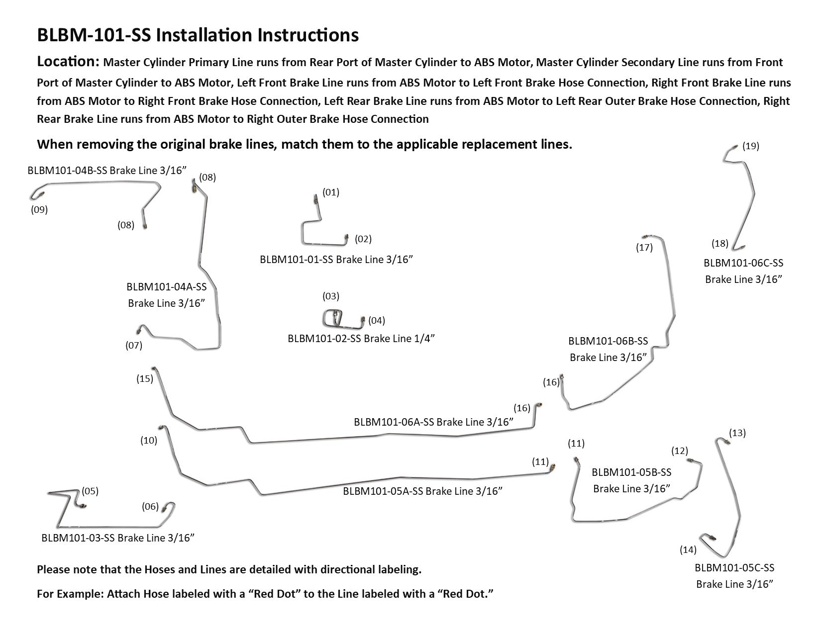 Jeu de conduites de frein BMW 325l 2001 2.5L BLBM-100-SS1A Acier inoxydable
