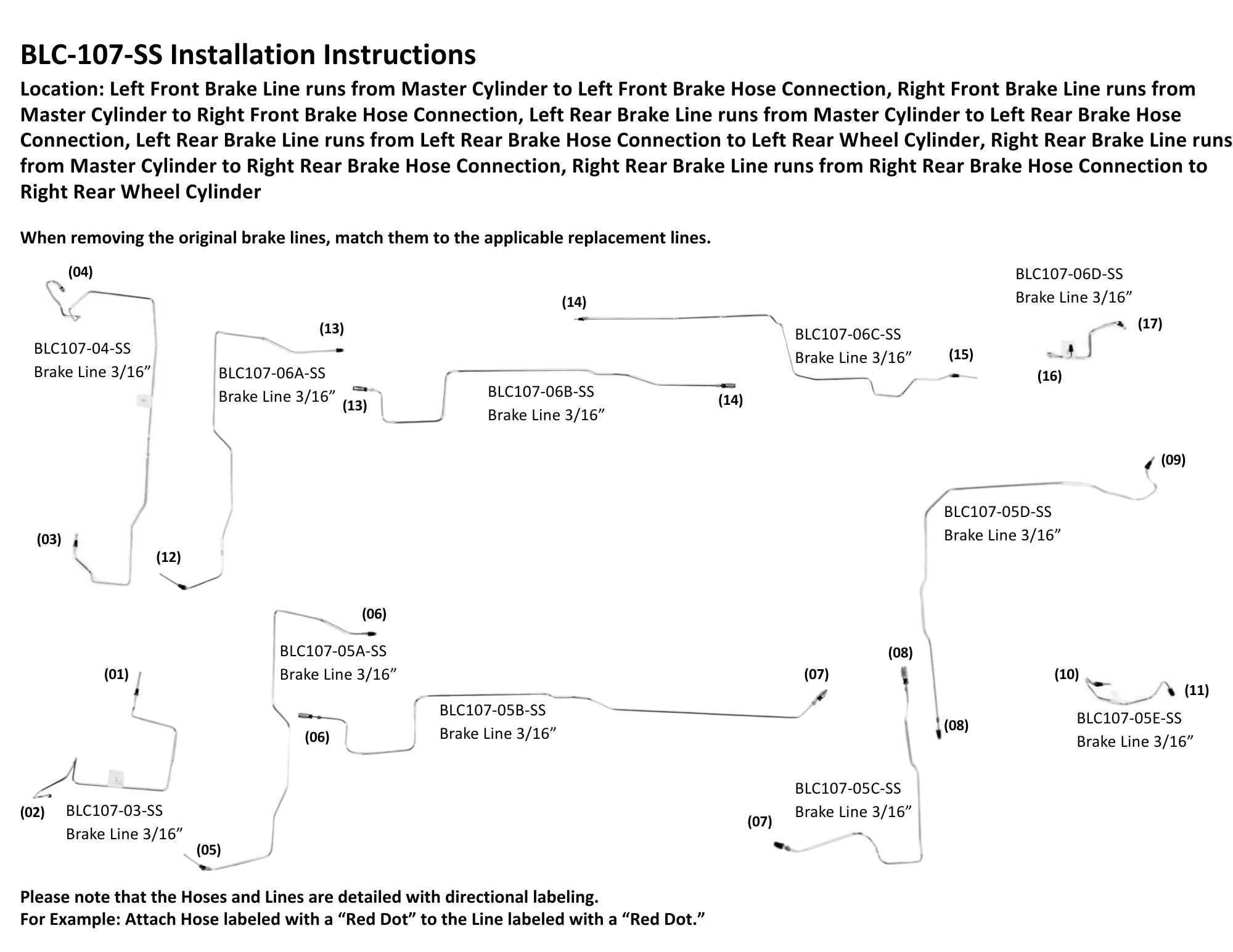 Juego de líneas de freno para Chevy Aveo 2004 BLC-107-SS1A de acero inoxidable