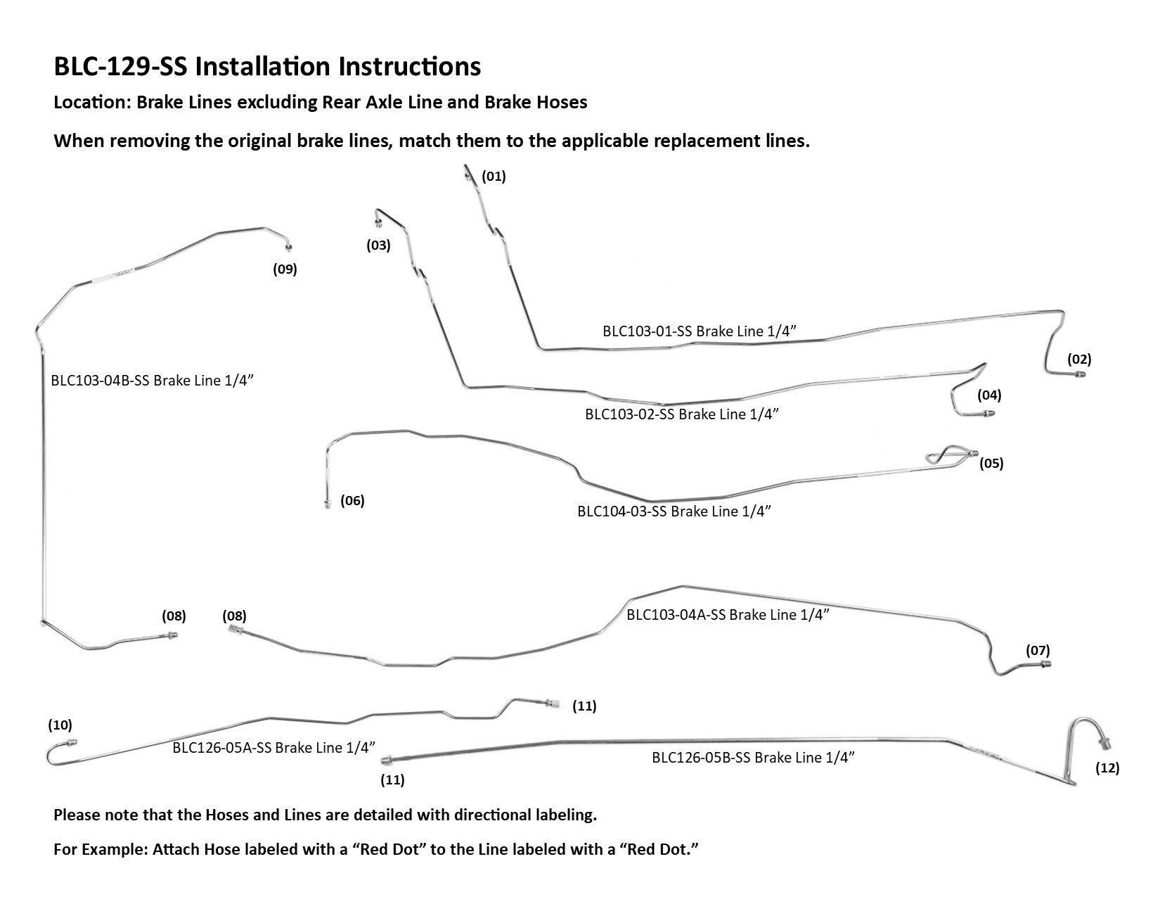 Chevy Silverado Brake Line Set 2002 1500 4WD Reg Cab 6.5ft Bed 4.3L BLC-129-SS1D Stainless Steel