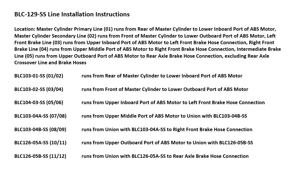Chevy Silverado Brake Line Set 2002 1500 4WD Reg Cab 6.5ft Bed 4.3L BLC-129-SS1D Stainless Steel