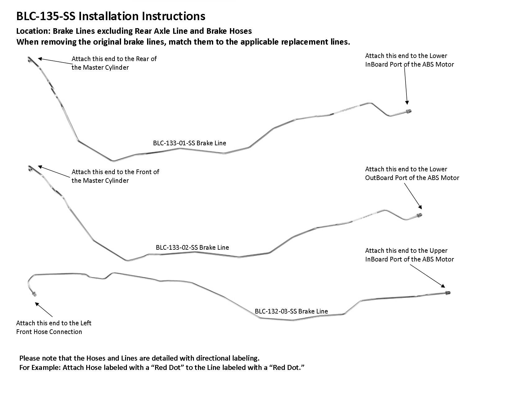 Chevy Silverado Brake Line Set 2003 2500 HD Crew Cab 6.5ft Bed 6.6L BLC-135-SS1F Stainless Steel