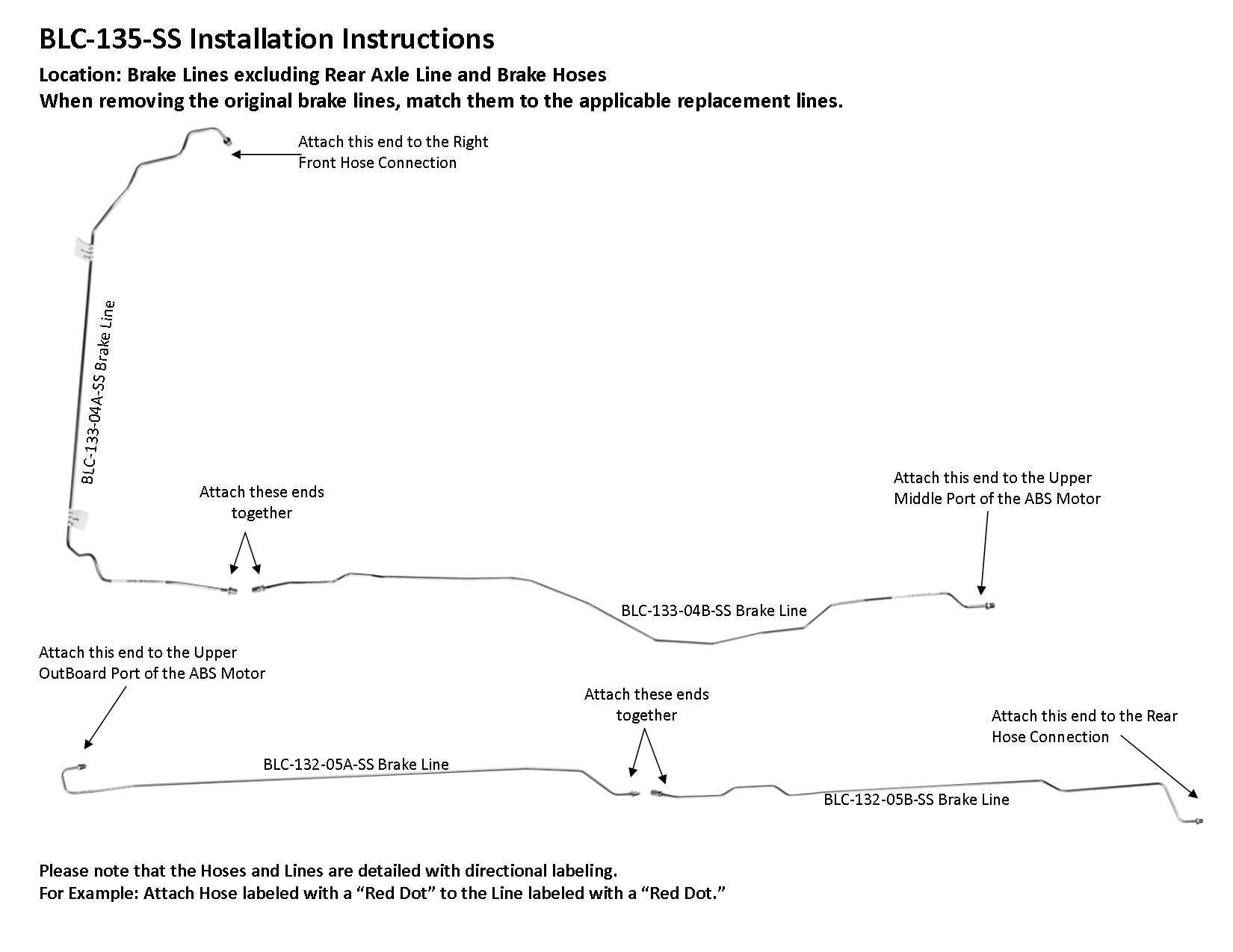 GMC Sierra Brake Line Set 2003 2500 HD Crew Cab 6.5ft Bed 6.6L BLC-135-SS2F Stainless Steel