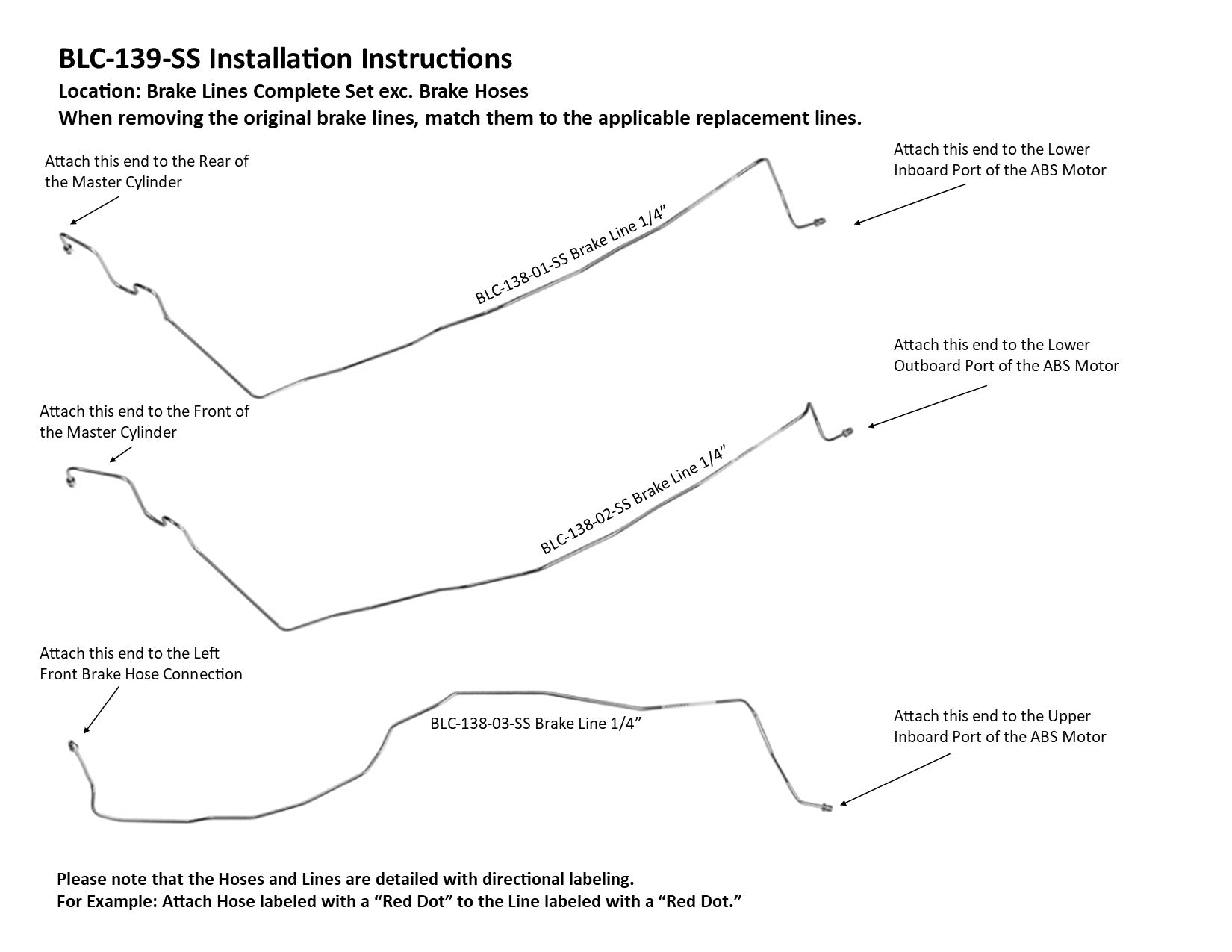 Cadillac Escalade Brake Line Set 2002 1500 w/130" WB 6.0L BLC-139-SS1B Stainless Steel