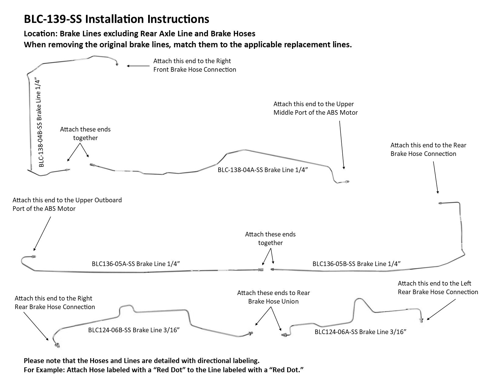 Cadillac Escalade Brake Line Set 2002 1500 w/130" WB 6.0L BLC-139-SS1B Stainless Steel