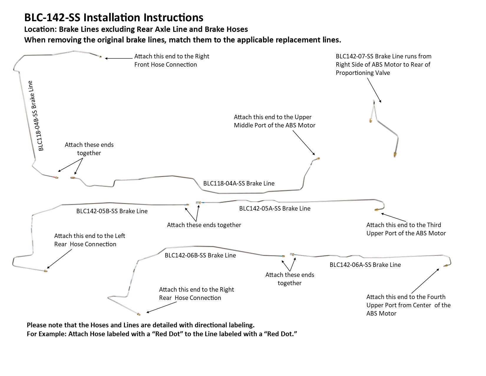 Jeu de conduites de frein Chevy Tahoe 2005 1500 116" WB 5.3L BLC-142-SS2G Acier inoxydable