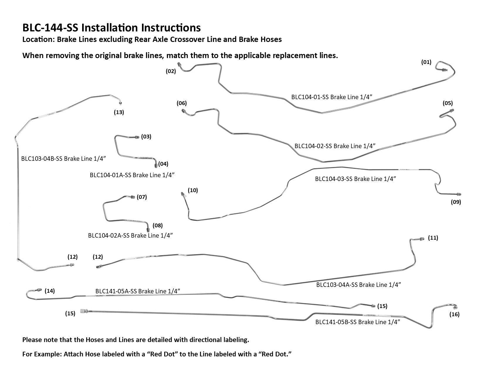 Chevy Silverado Brake Line Set 2003 1500 4WD Ext Cab 8ft Bed 4.3L BLC-144-SS1A Stainless Steel