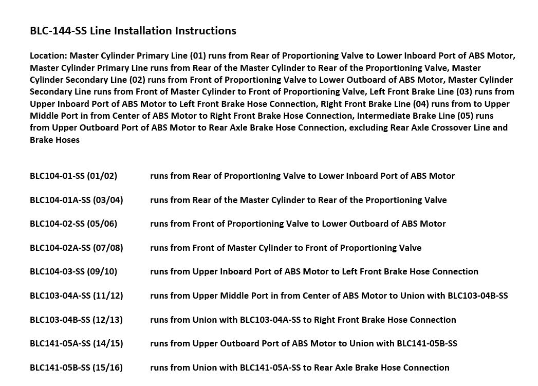 Chevy Silverado Brake Line Set 2003 1500 4WD Ext Cab 8ft Bed 4.3L BLC-144-SS1A Stainless Steel