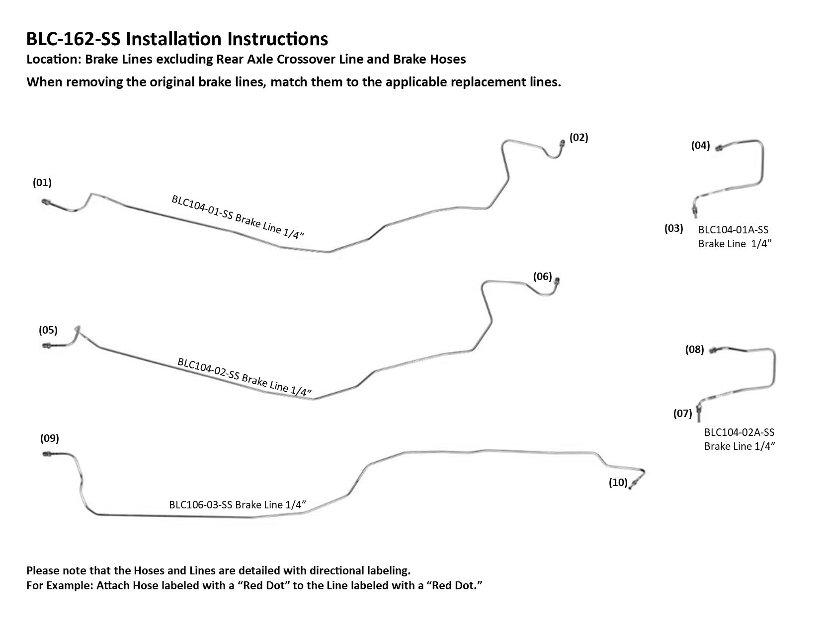 Chevy Silverado Brake Line Set 2003 1500 Reg Cab 8ft Bed 4.8L BLC-162-SS1C Stainless Steel