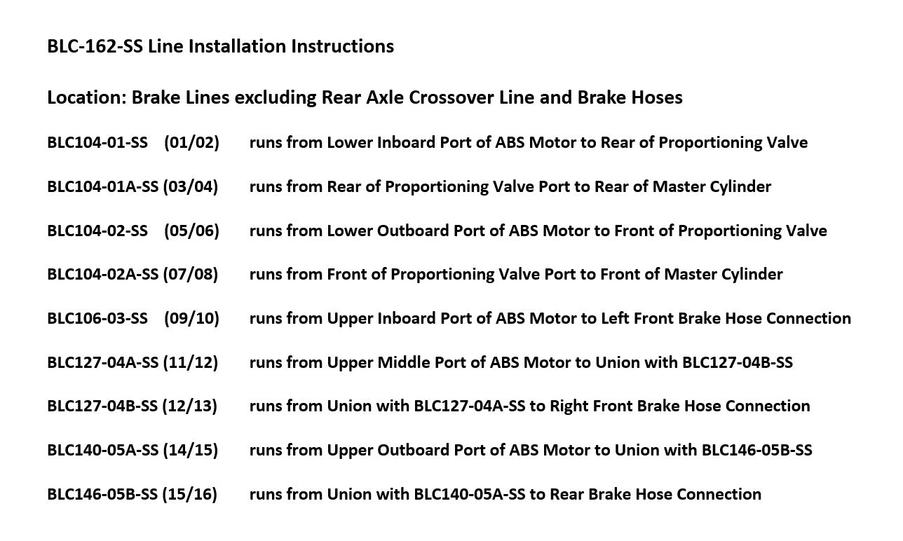 Chevy Silverado Brake Line Set 2003 1500 Reg Cab 8ft Bed 4.8L BLC-162-SS1C Stainless Steel