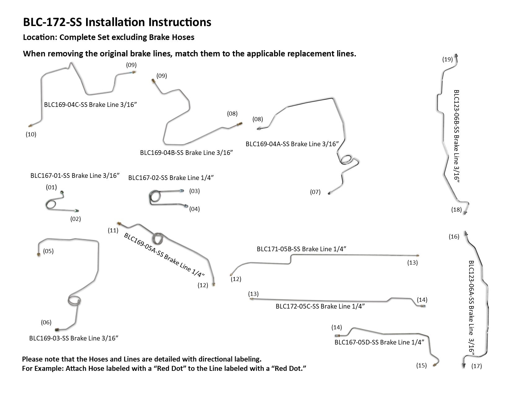 Chevy Truck Brake Line Set 1995 K1500 Reg Cab 6.5ft Bed 5.7L BLC-172-SS1F Stainless Steel