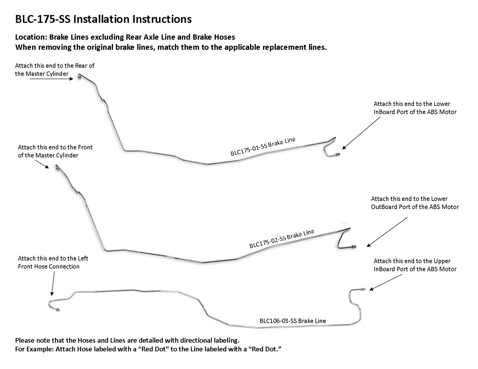 Chevy Silverado Brake Line Set 1999 1500 2WD Reg Cab 8ft Bed 5.3L BLC-175-SS1F Stainless Steel