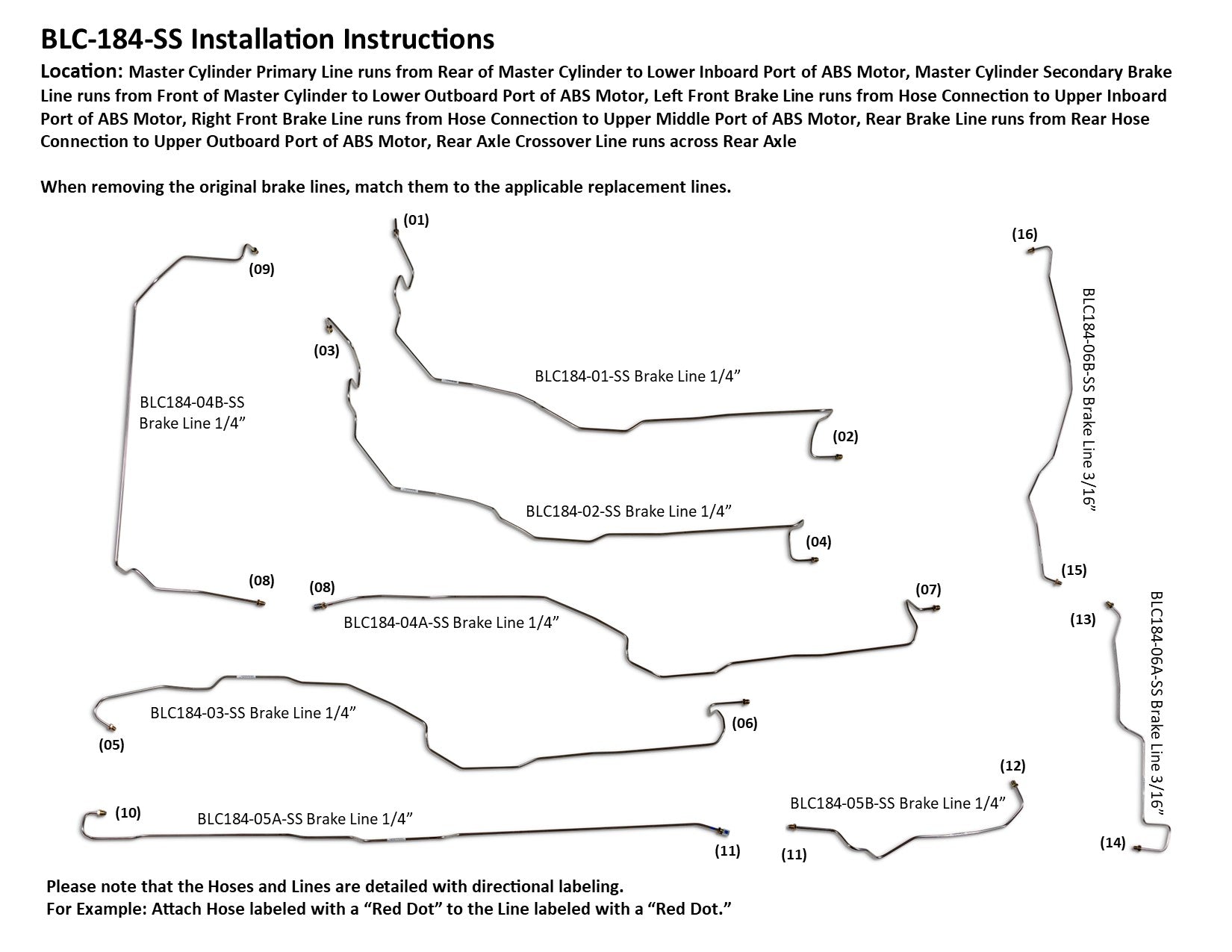 Chevy Avalanche Brake Line Set 2003 2500 8.1L BLC-184-SS1A Stainless Steel