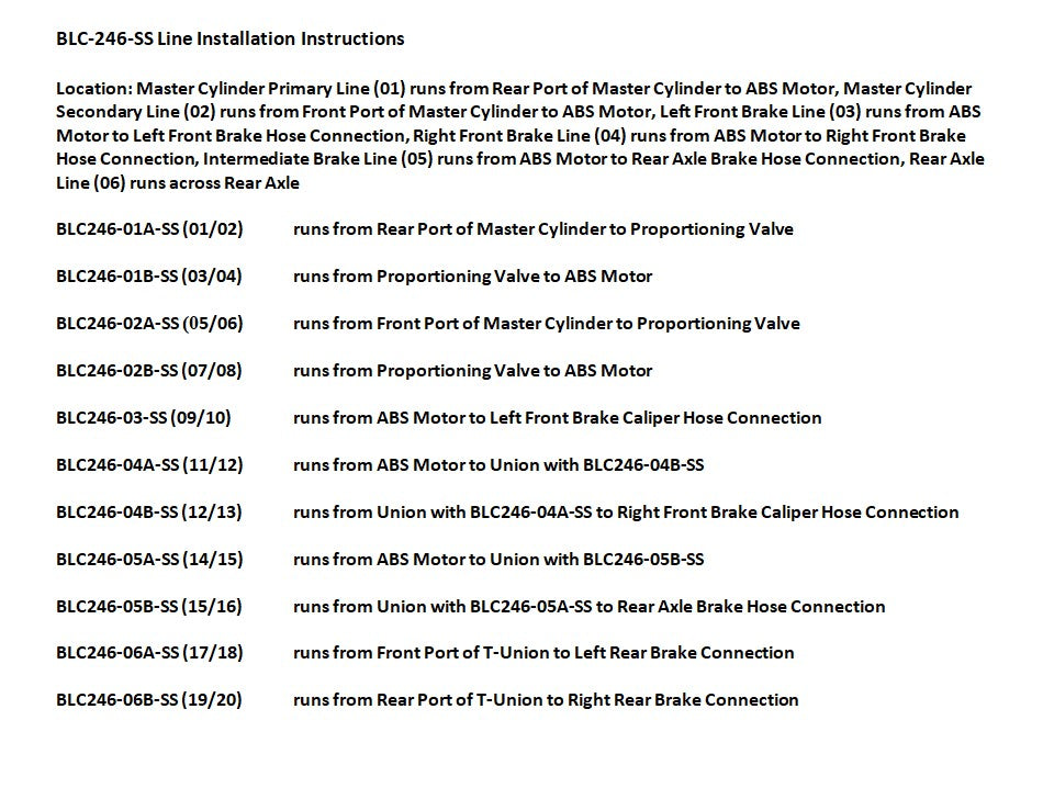 Juego de líneas de freno Chevy Astro 2000 2WD 4.3L BLC-246-SS1A Acero inoxidable