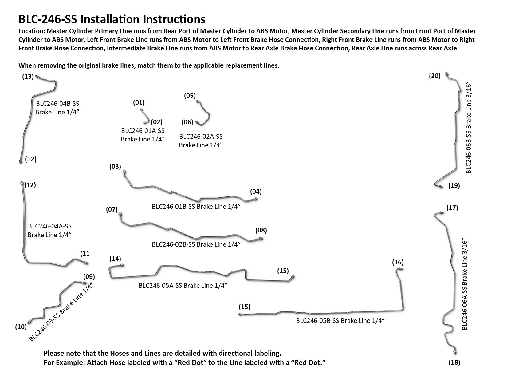 Juego de líneas de freno Chevy Astro 2000 2WD 4.3L BLC-246-SS1A Acero inoxidable