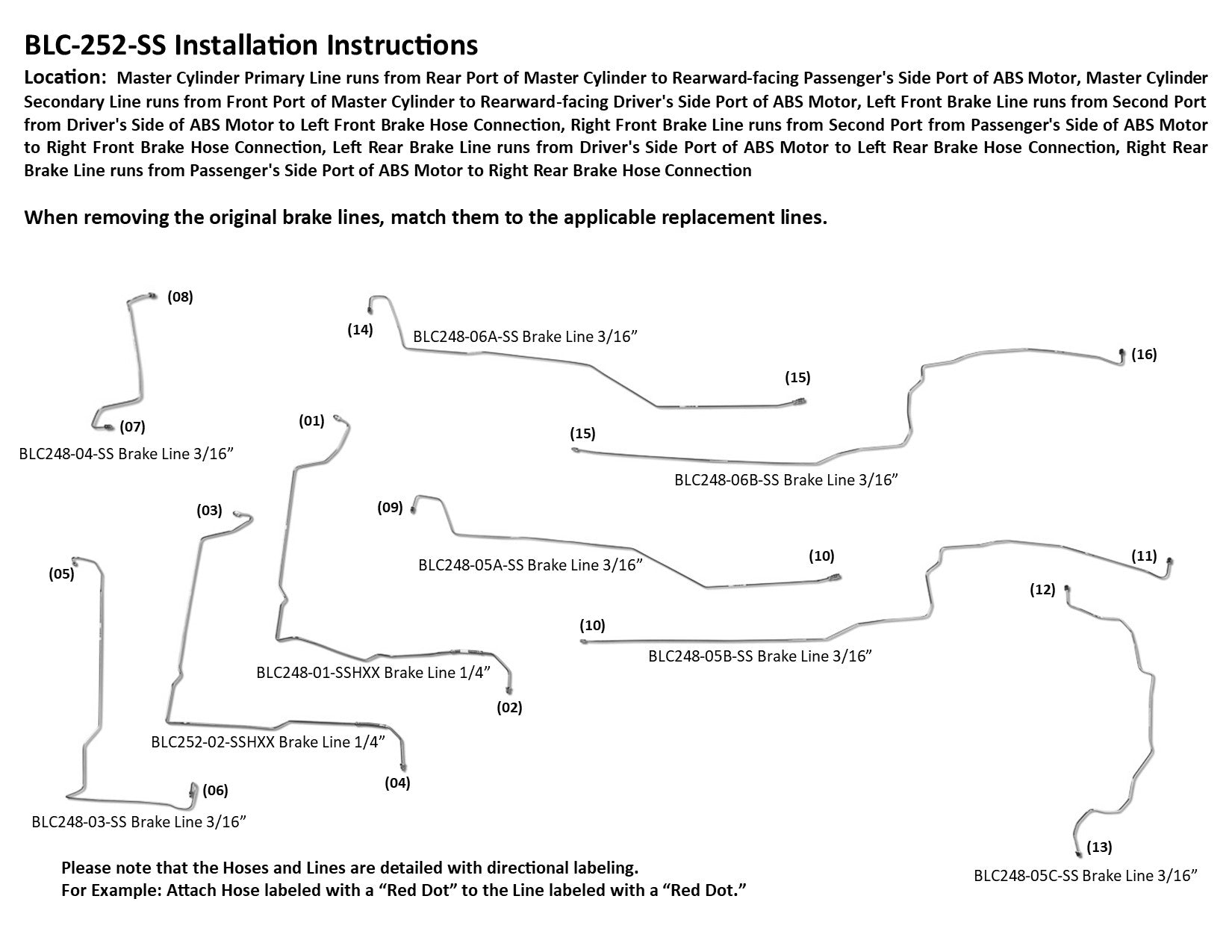 Cadillac CTS Brake Line Set 2005 2.8L BLC-252-SS1A Stainless Steel