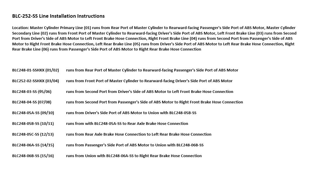 Cadillac CTS Brake Line Set 2005 2.8L BLC-252-SS1A Stainless Steel