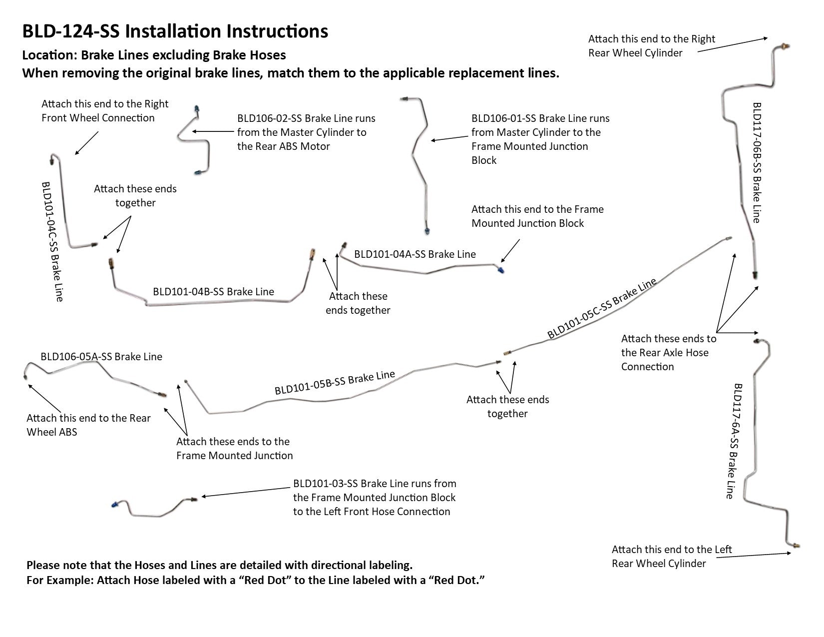 Juego de líneas de freno Dodge Durango 2003 4WD BLD-124-SS1A Acero inoxidable