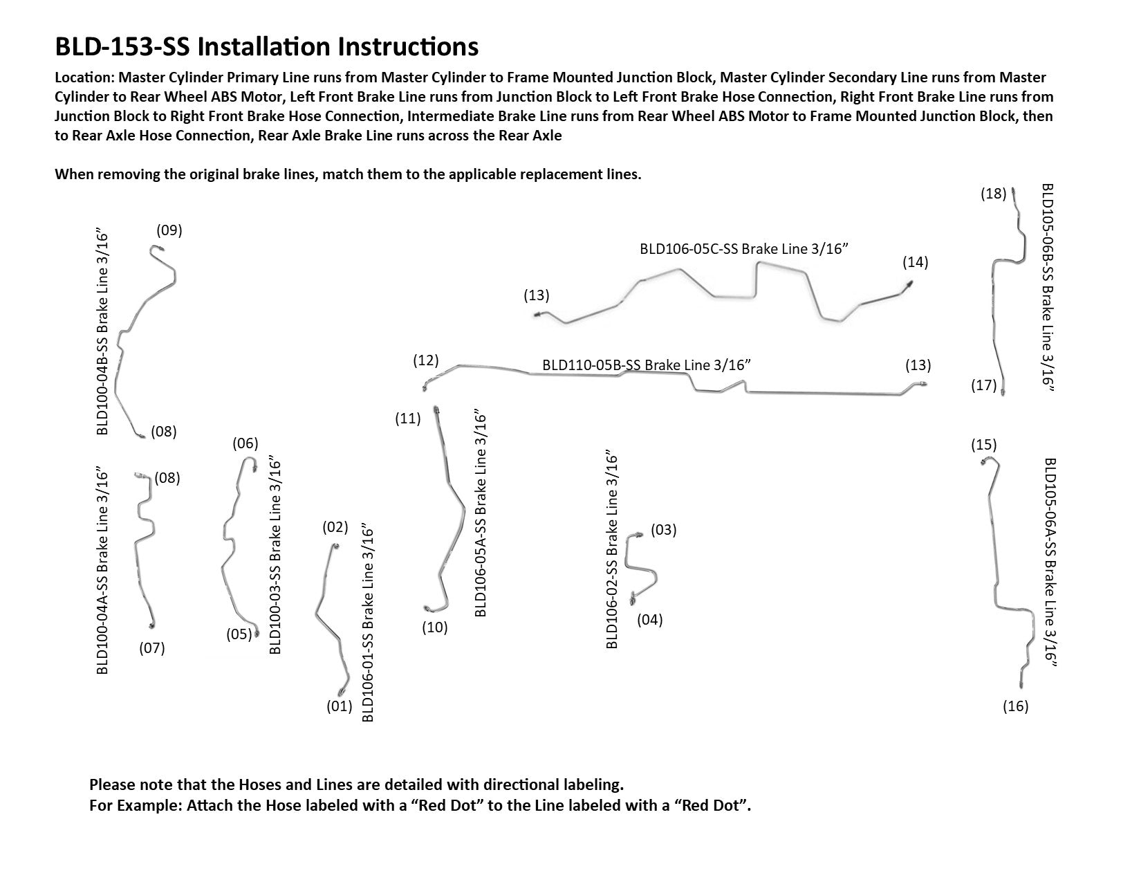 Dodge Dakota Brake Line Set 2002 2WD Quad Cab 5.4ft Bed 4.7L BLD-153-SS2C Stainless Steel