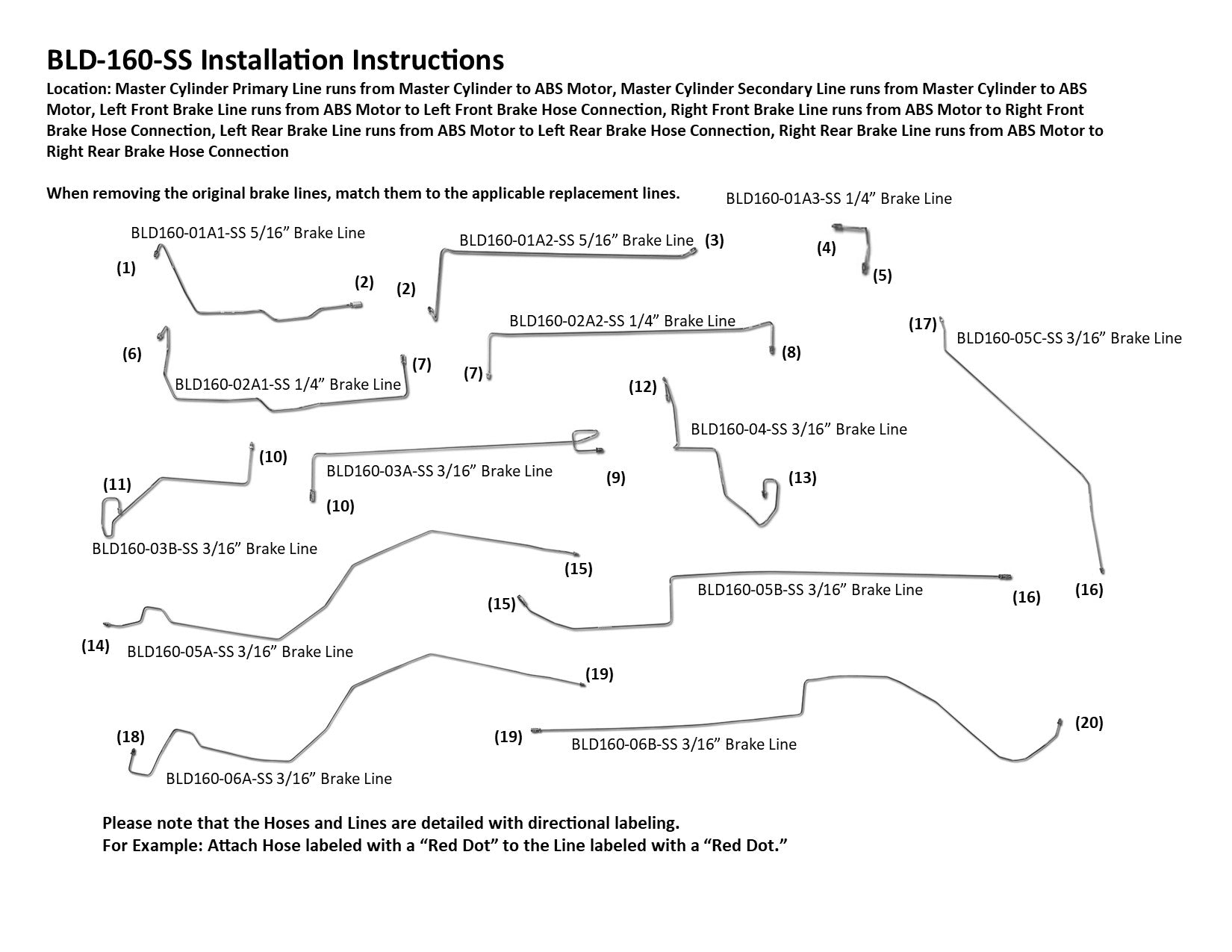 Dodge Magnum Brake Line Set 2008 5.7L BLD-160-SS3C Stainless Steel