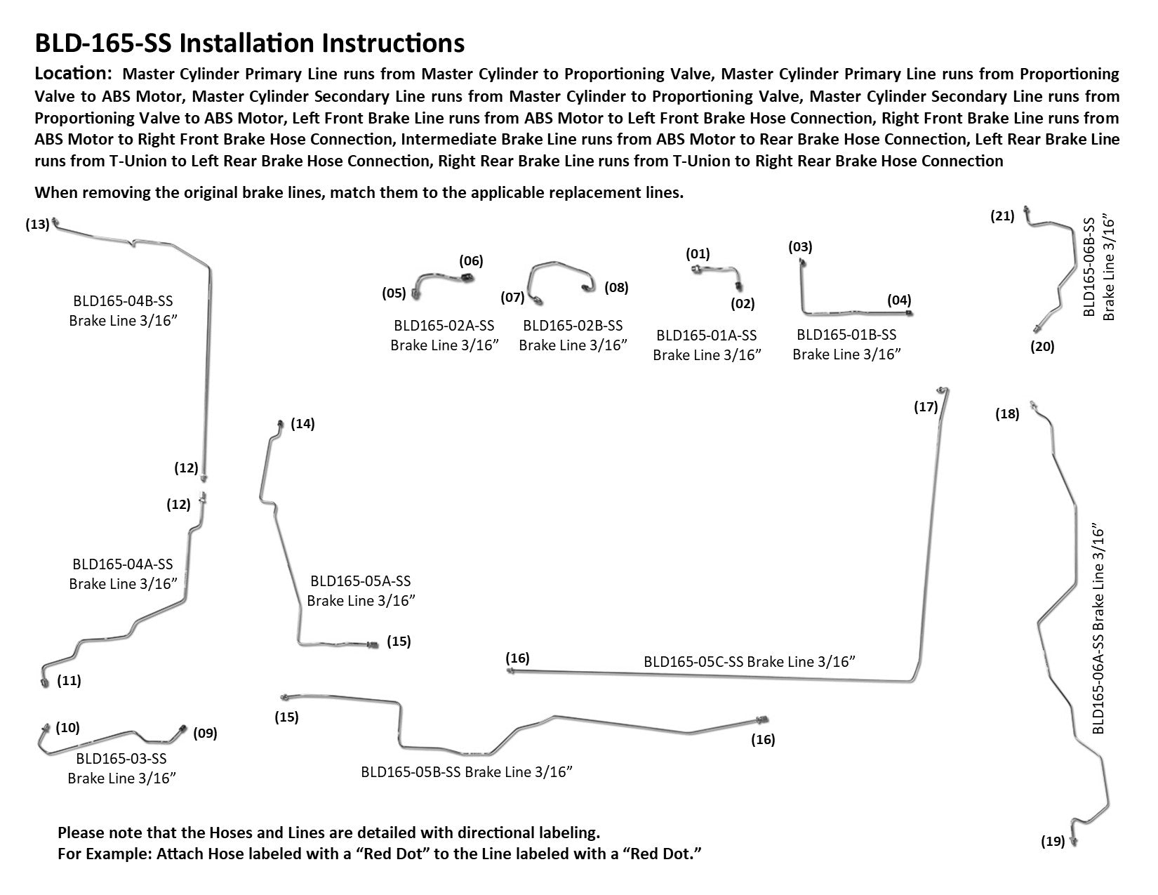Dodge Ram Van 1500 Brake Line Set 1997 w/109.6" WB 5.2L BLD-165-SS1H Stainless Steel