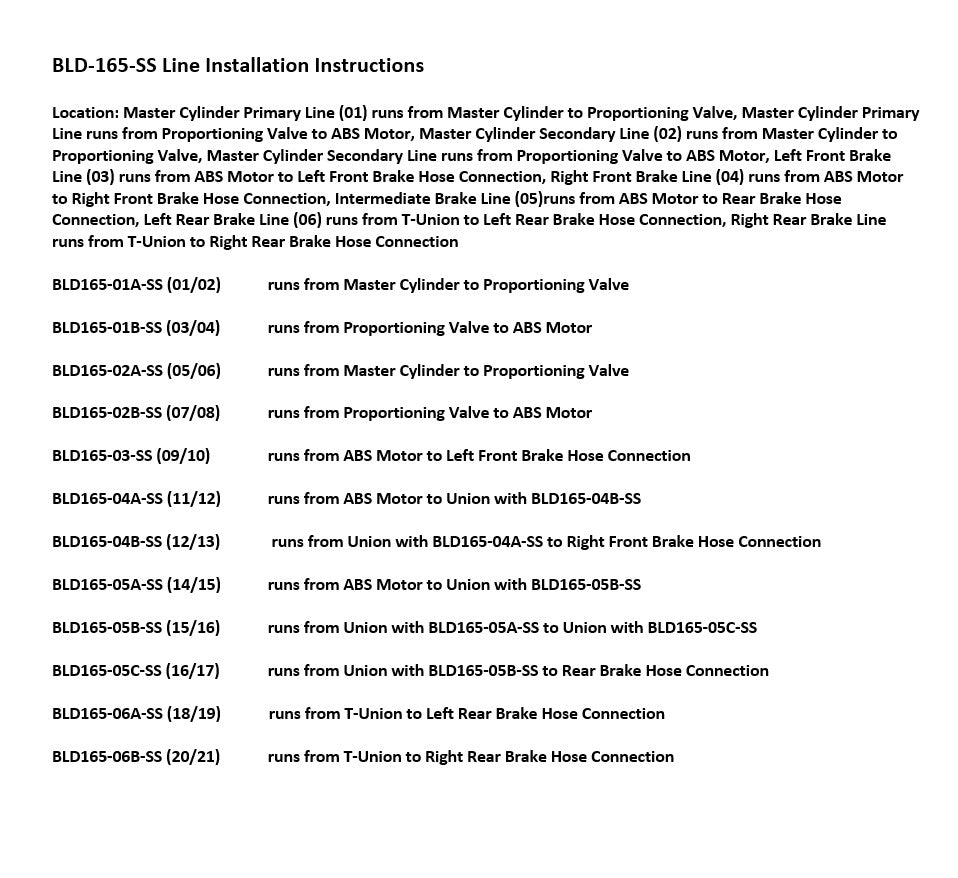 Dodge Ram Van 1500 Brake Line Set 1997 w/109.6" WB 5.2L BLD-165-SS1H Stainless Steel