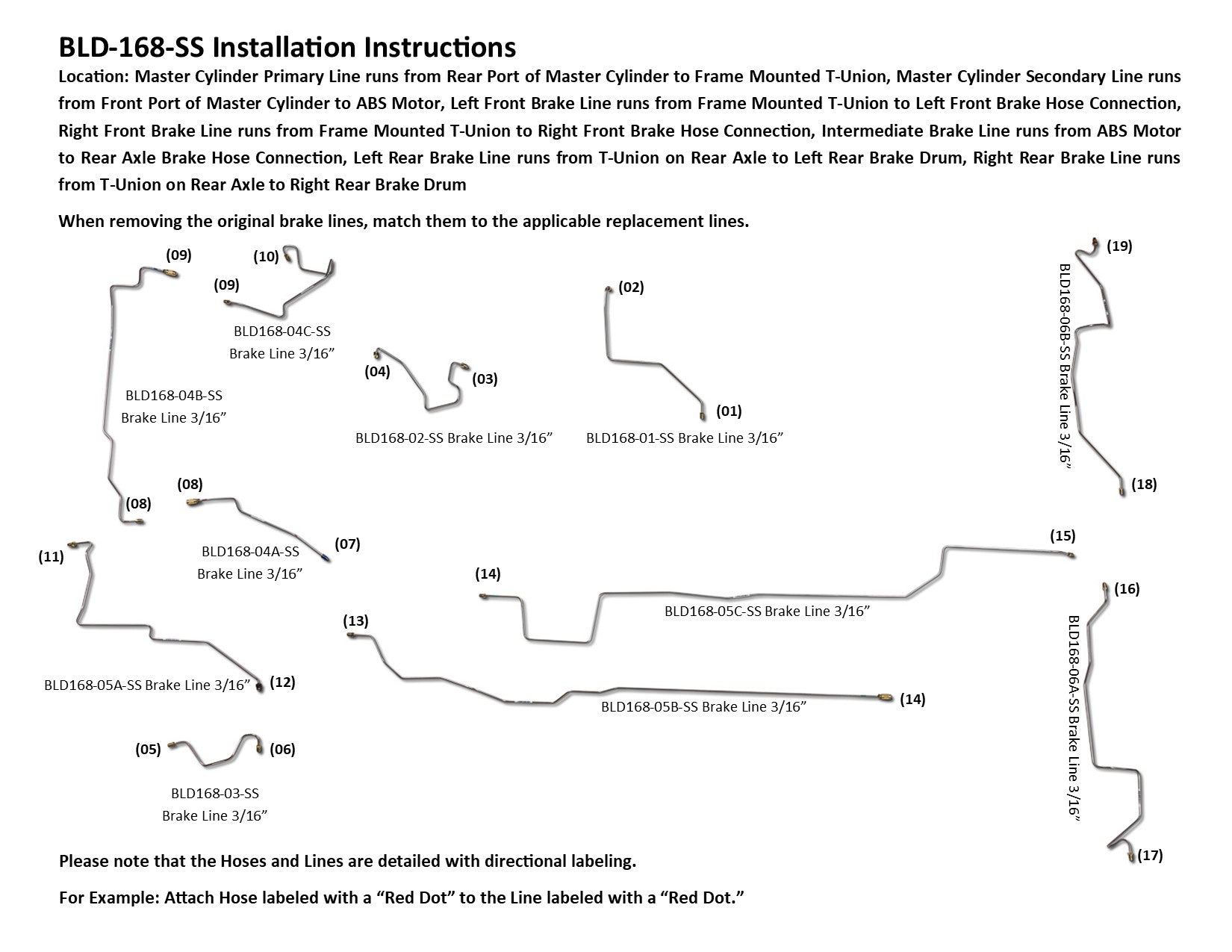 Dodge Dakota Brake Line Set 2006 Quad Cab 5.4ft Bed 4.7L BLD-168-SS2B Stainless Steel
