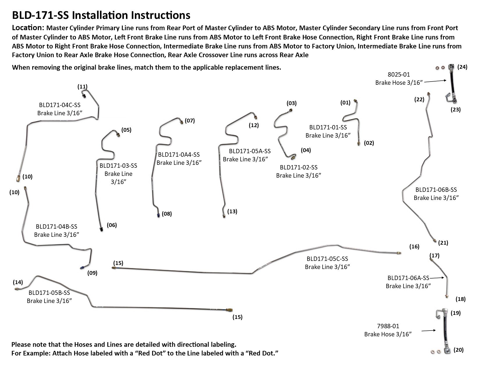 Dodge Ram Brake Line Set 2005 3500 Reg Cab 8ft Bed 5.9L Diesel BLD-171-SS6C Stainless Steel