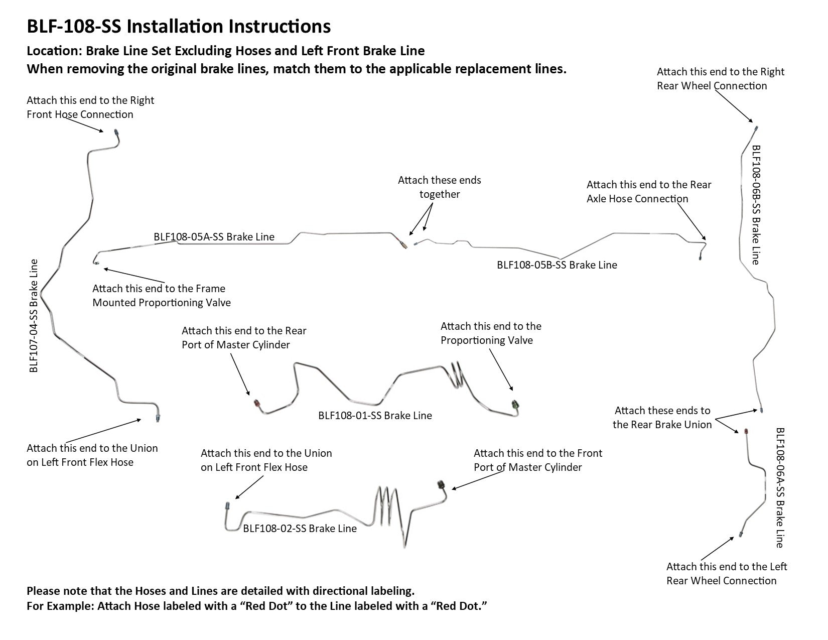 Jeu de conduites de frein Ford Bronco 1991 4WD BLF-108-SS1B en acier inoxydable