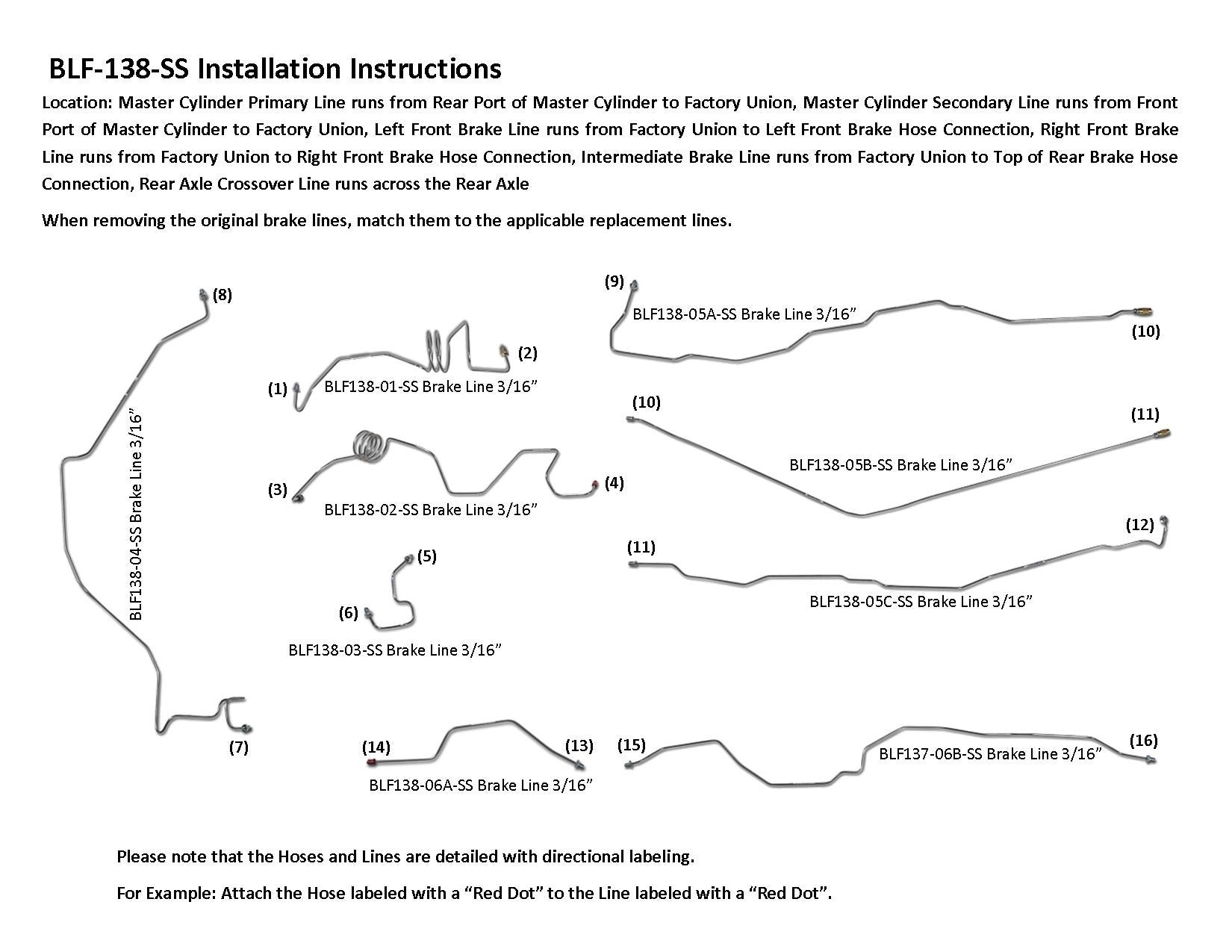 Ford F150 Brake Line Set 1988 2WD Ext Cab 6.5ft Bed 5.0L BLF-138-SS1B Stainless Steel