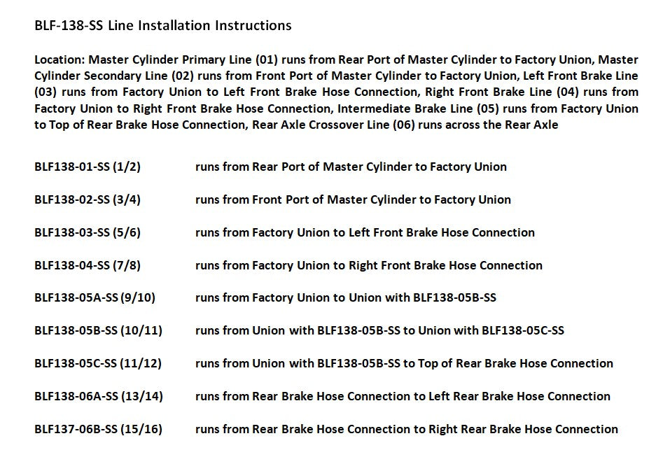 Ford F150 Brake Line Set 1988 2WD Ext Cab 6.5ft Bed 5.0L BLF-138-SS1B Stainless Steel