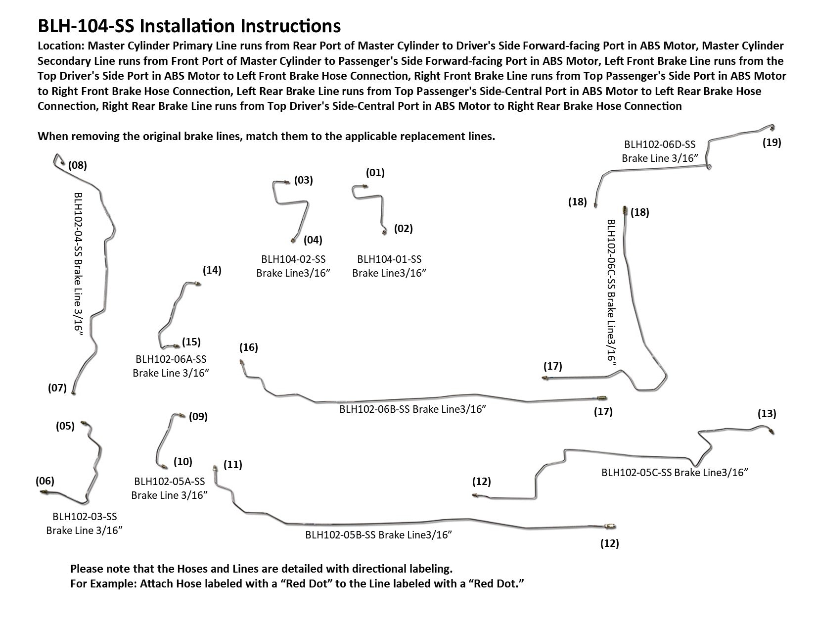 Hyundai Elantra Touring Wagon Brake Line Set 05/2012 2.0L BLH-104-SS1E Stainless Steel