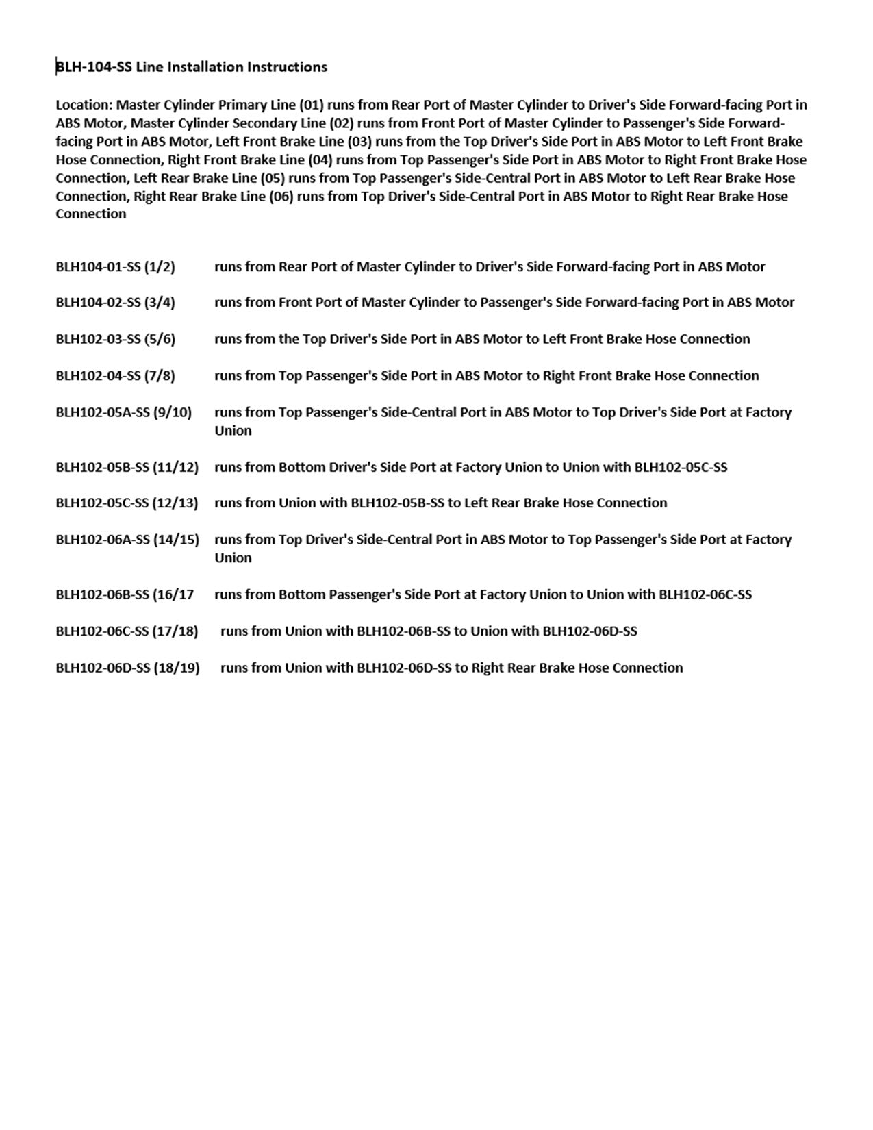 Hyundai Elantra Touring Wagon Brake Line Set 05/2012 2.0L BLH-104-SS1E Stainless Steel