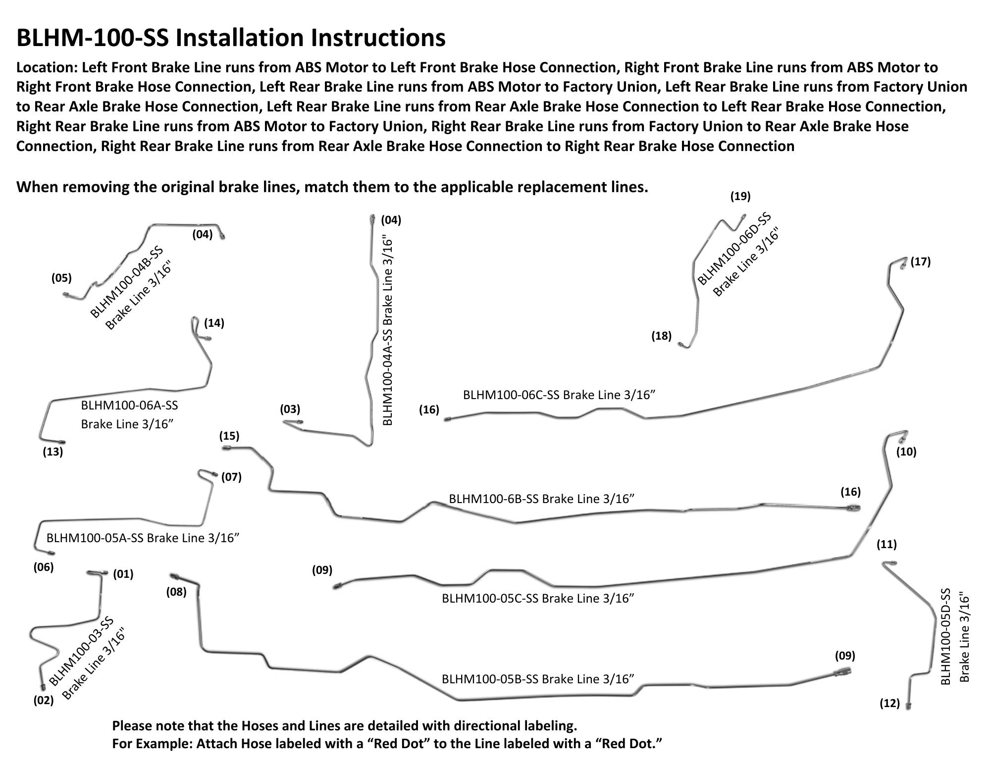 Hummer H3 Brake Line Set 2007 3.7L BLHM-100-SS1D Stainless Steel