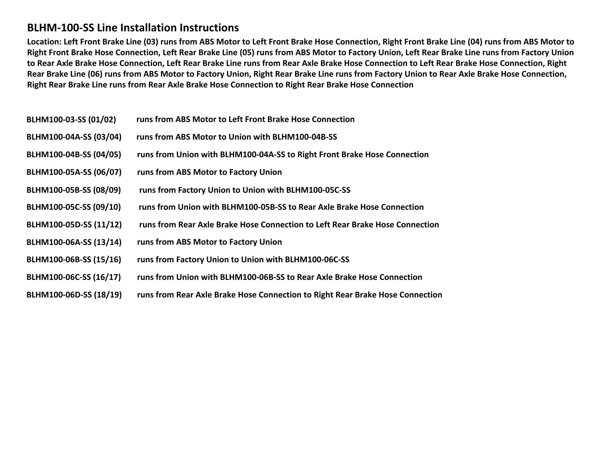 Hummer H3 Brake Line Set 2007 3.7L BLHM-100-SS1D Stainless Steel