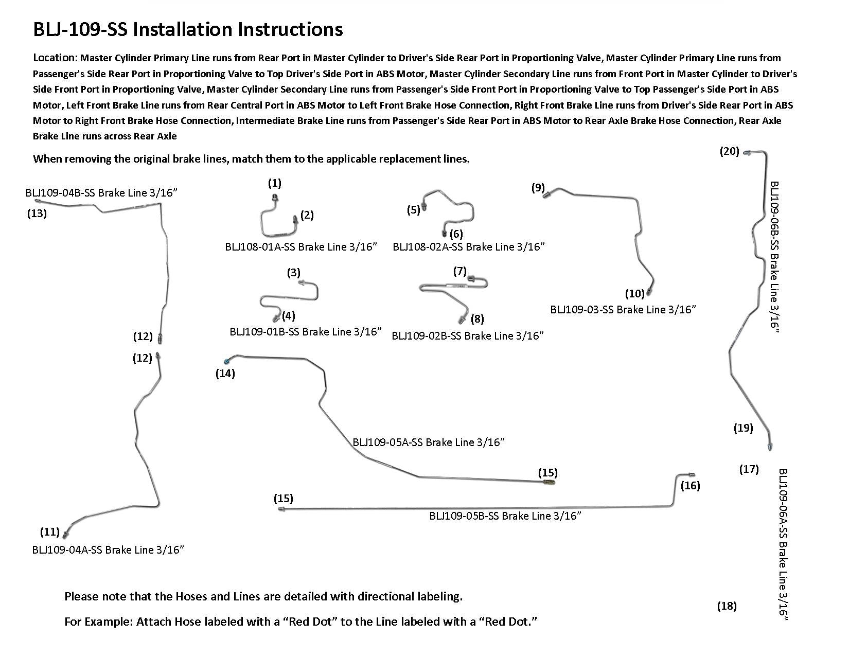 Juego de conductos de freno para Jeep Grand Cherokee 1998 5.9L BLJ-109-SS1E Acero inoxidable