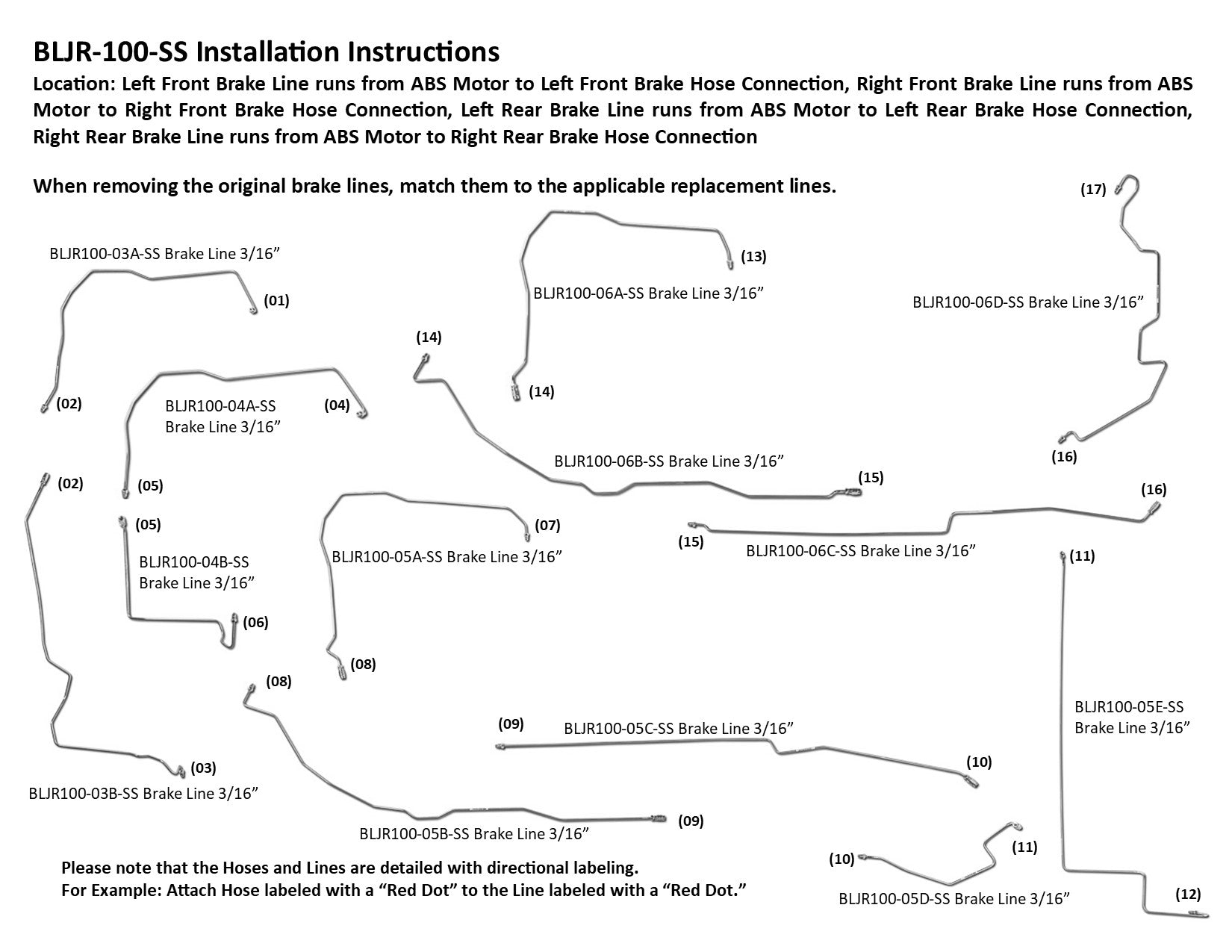 Jaguar X-Type Brake Line Set 2004 3.0L BLJR-100-SS1D Stainless Steel