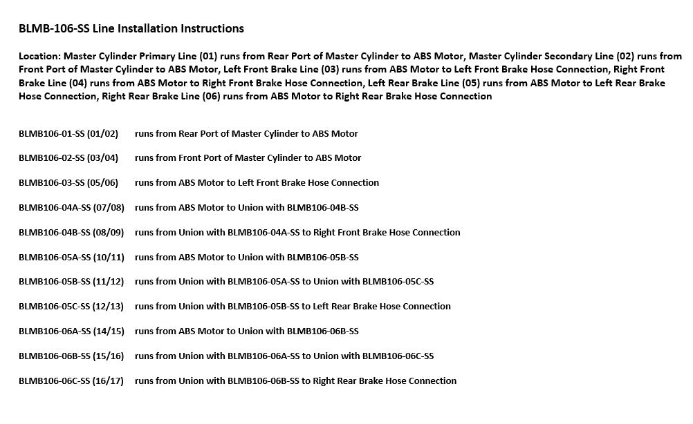 Mercedes C230 Brake Line Set 2005 2.5L BLMB-106-SS1A Stainless Steel