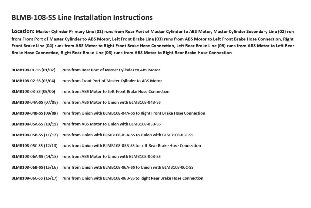 Jeu de conduites de frein Mercedes E320 2001 3.2L BLMB-105-SS1A Acier inoxydable