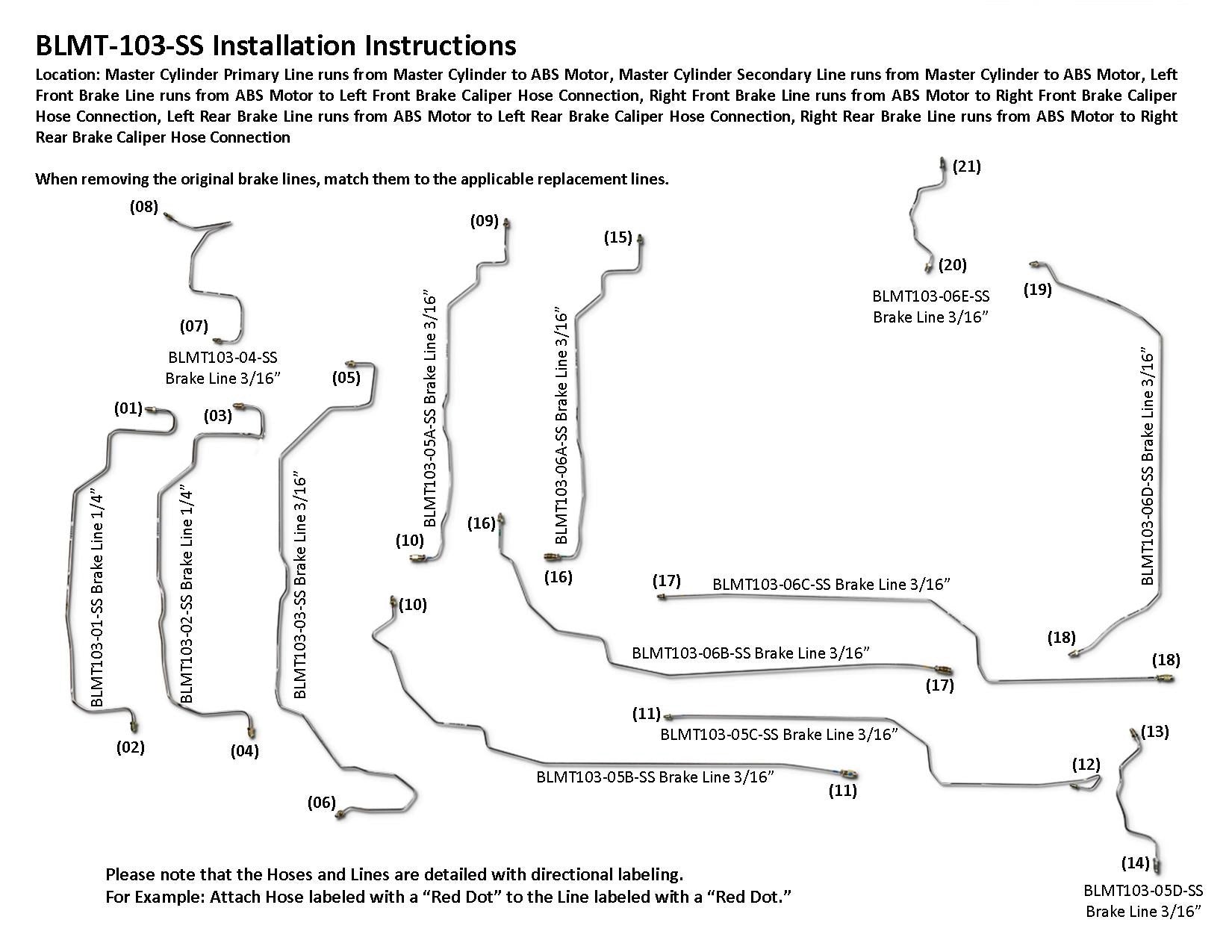 Mitsubishi Lancer Brake Line Set 2010 2WD 2.0L BLMT-103-SS1C Stainless Steel