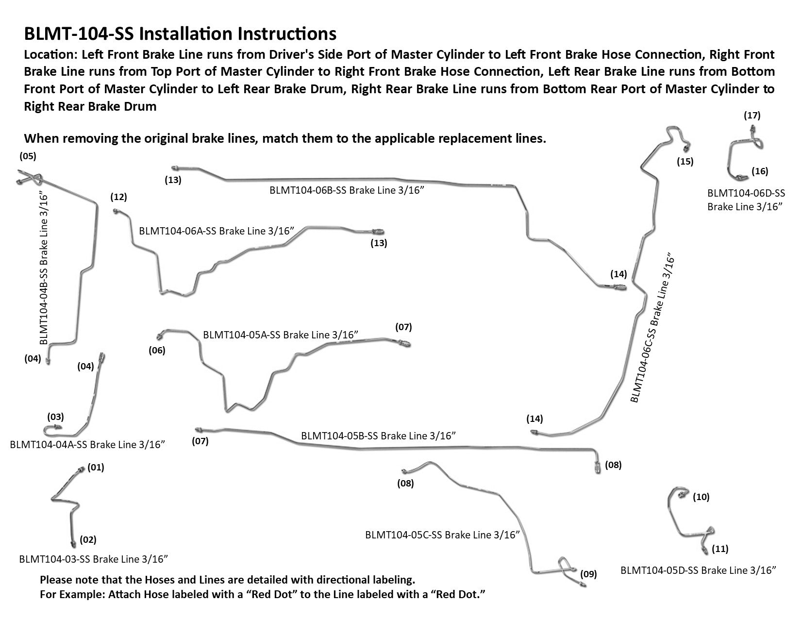 Juego de conductos de freno Mitsubishi Lancer 2003 2.0L BLMT-104-SS1B Acero inoxidable