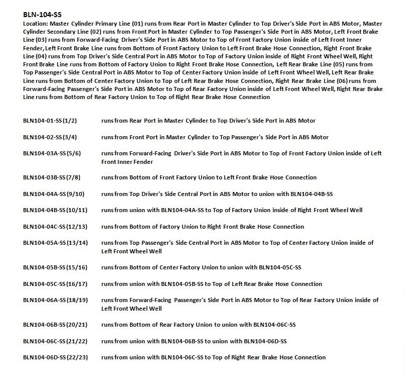 Nissan Frontier Brake Line Set 2011 King Cab 6.1ft Bed 2.5L BLN-104-SS1I Stainless Steel