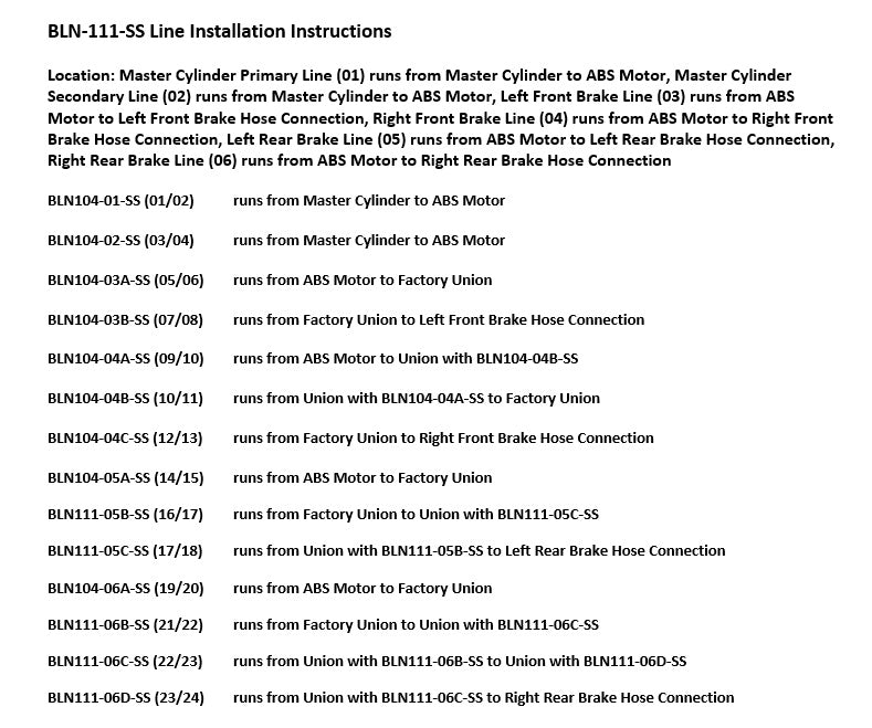 Nissan Frontier Brake Line Set 2012 Crew Cab 6.1ft Bed 4.0L BLN-111-SS1F Stainless Steel