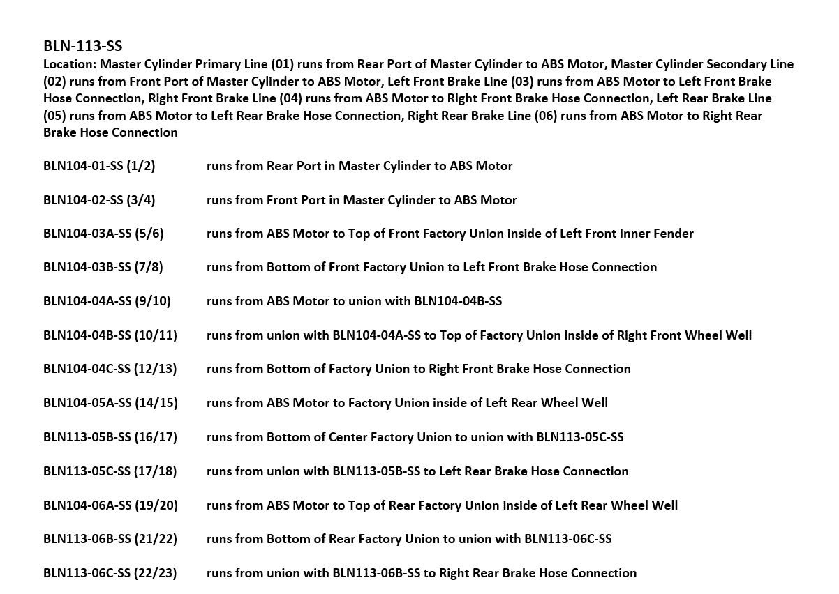 Nissan Pathfinder Brake Line Set 2011 4.0L BLN-113-SS1J Stainless Steel