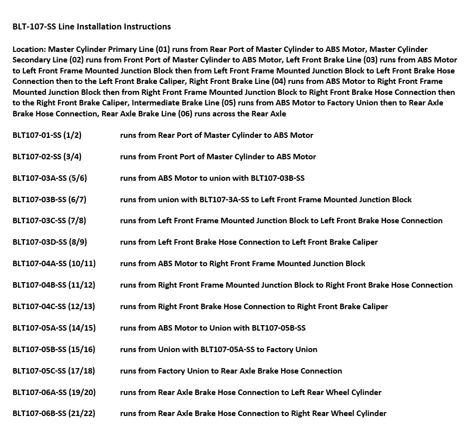 Toyota 4Runner Brake Line Set 1999 3.4L BLT-107-SS1H Stainless Steel